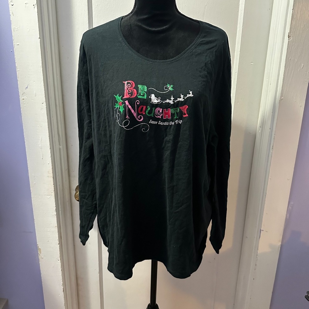 Just My Size Be Naughty Black Graphic Long Sleeve in 3X